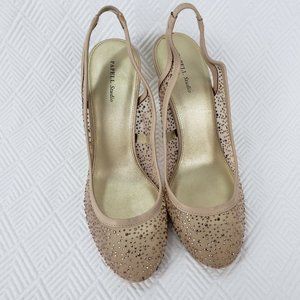 Adrianna Papell Womens Reagan Gold Beaded Heels Shoes Leather Fabric Size 10M